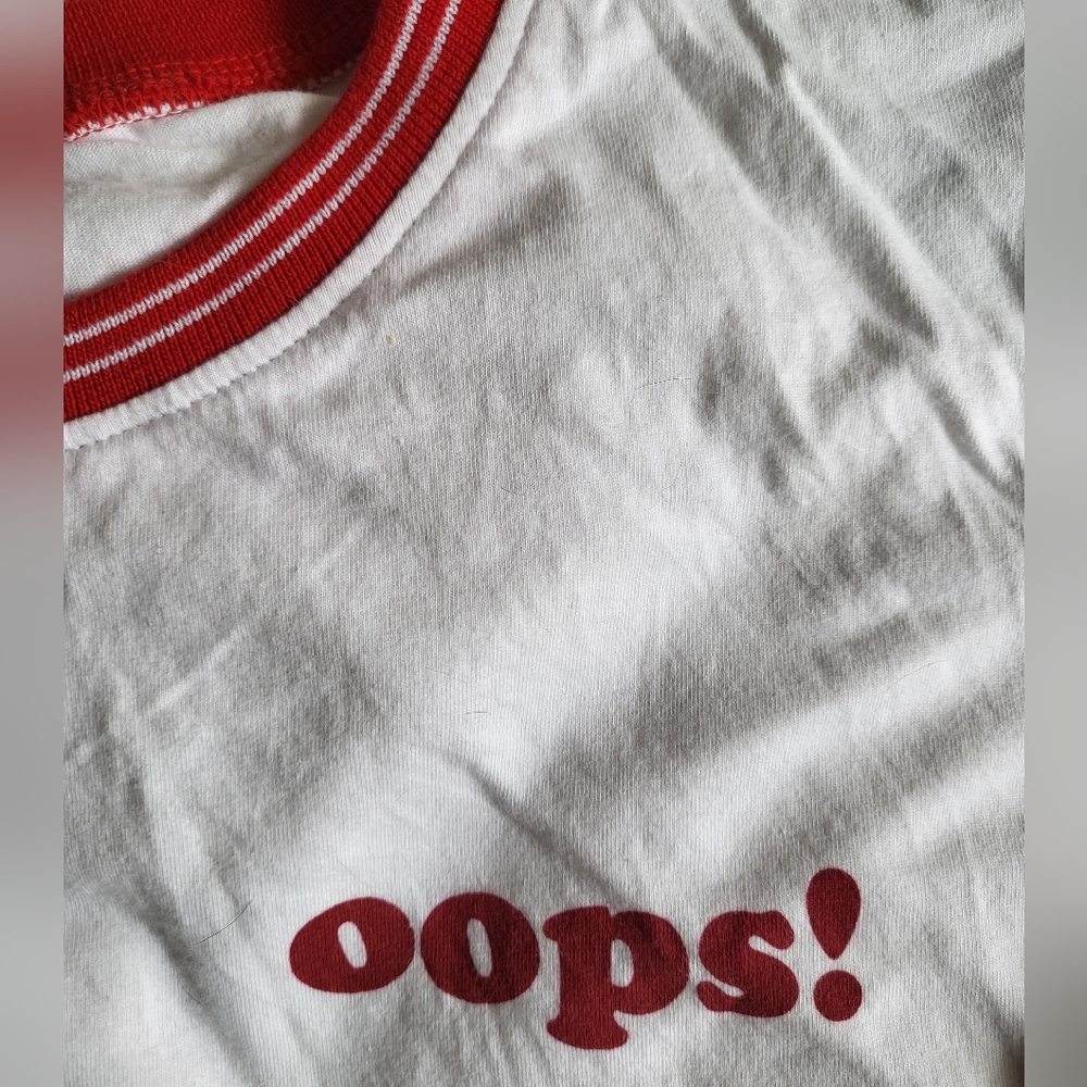 Forever 21 "Oops" Ringer Tee T Shirt NWOT jr size L - Picture 5 of 6